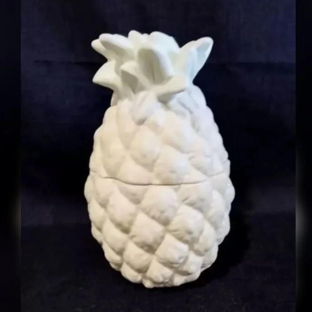 Vintage Ceramic Hand Made Pastel Yellow Pineapple Lidded Canister Cookie Jar